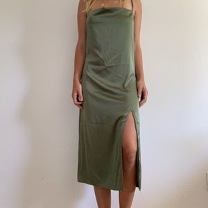 NWT Green Slip Dress Cowl Neck